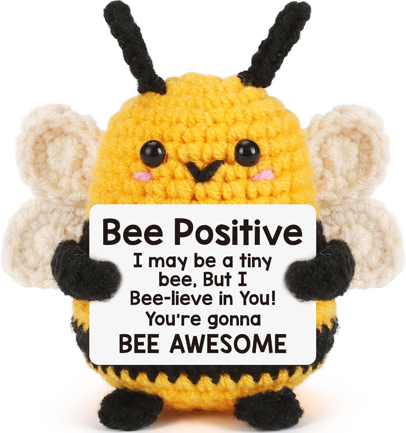 Positive Bee,Funny Mini Good Luck Gifts,Emotional Support Positive Potato Crochet Animals,New Job/Leaving Gifts for Colleagues Women/Men,First Day at School Motivational gifts for Kids,Teacher,Friend