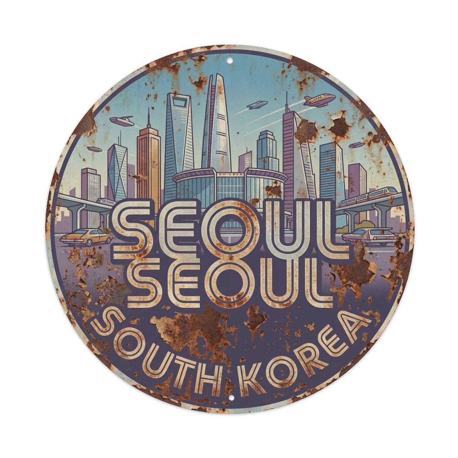 Vintage Travel Seoul Korea Skyline Metal Tin Sign