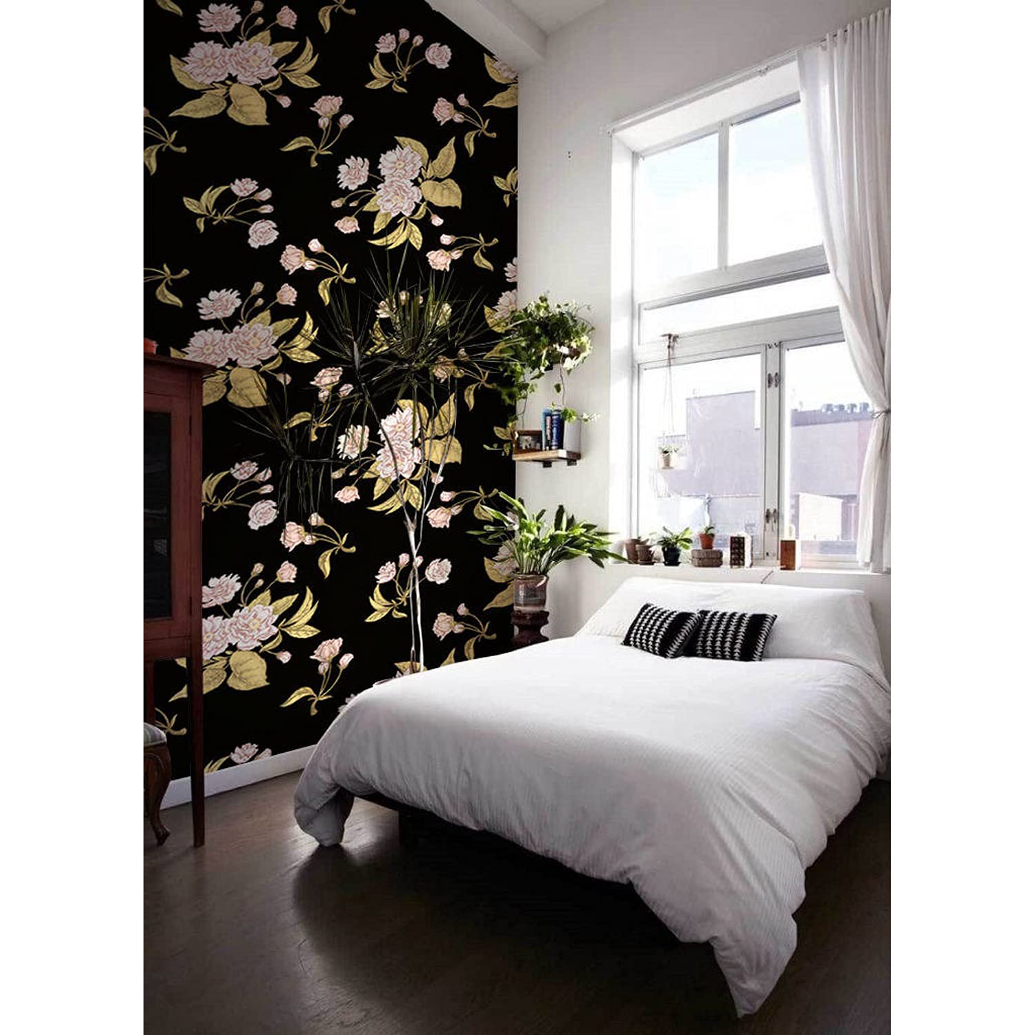 Papier peint sombre floral vintage roses 312x219cm pour decoration salon et chambre