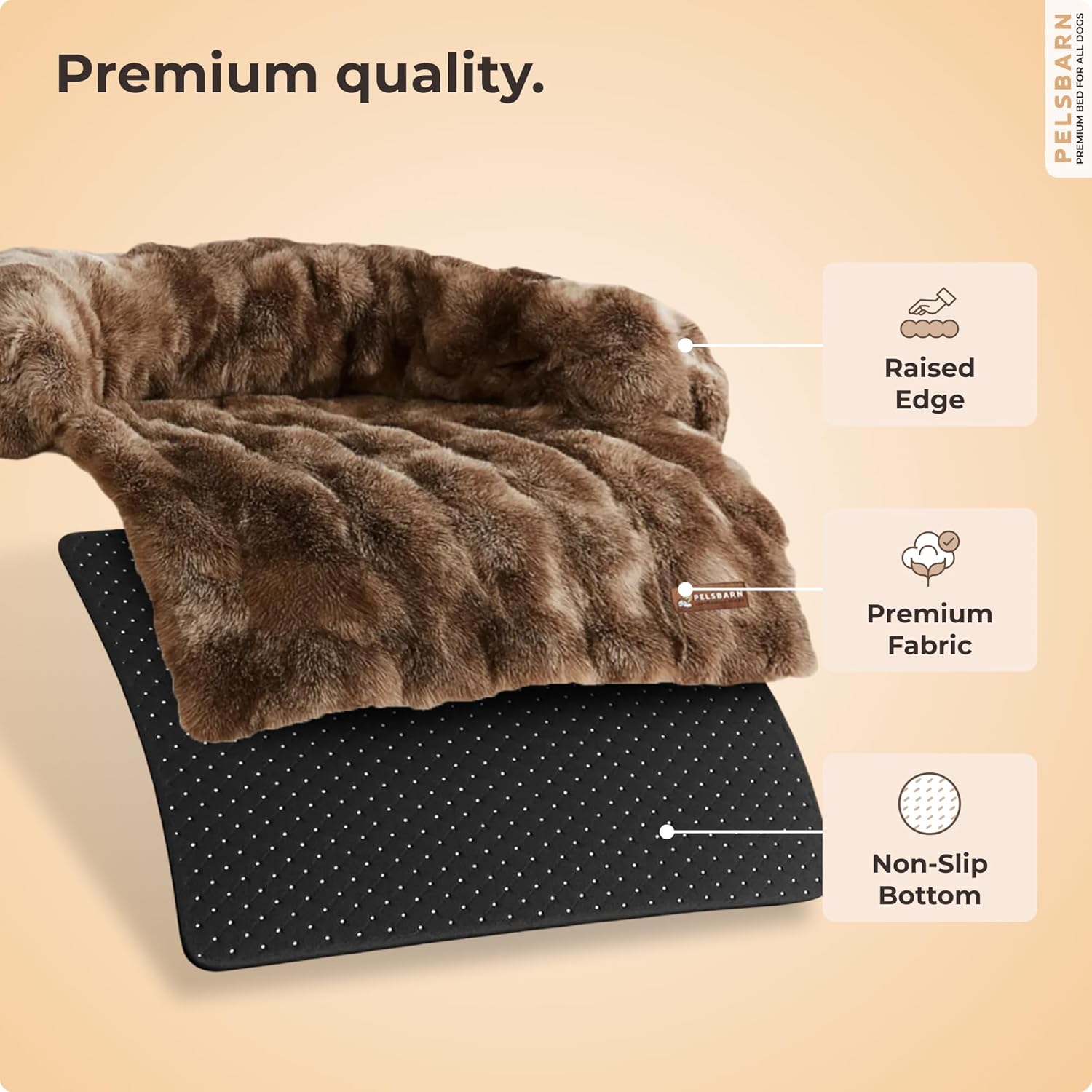 Pelsbarn Dog Bed for Couch, Luxurious Sofa Bed for Dogs with Non-Slip Oxford Bottom - Faux Rabbit Fur with Removable Cover, Large, Latte Swirl Color - 33x33 in