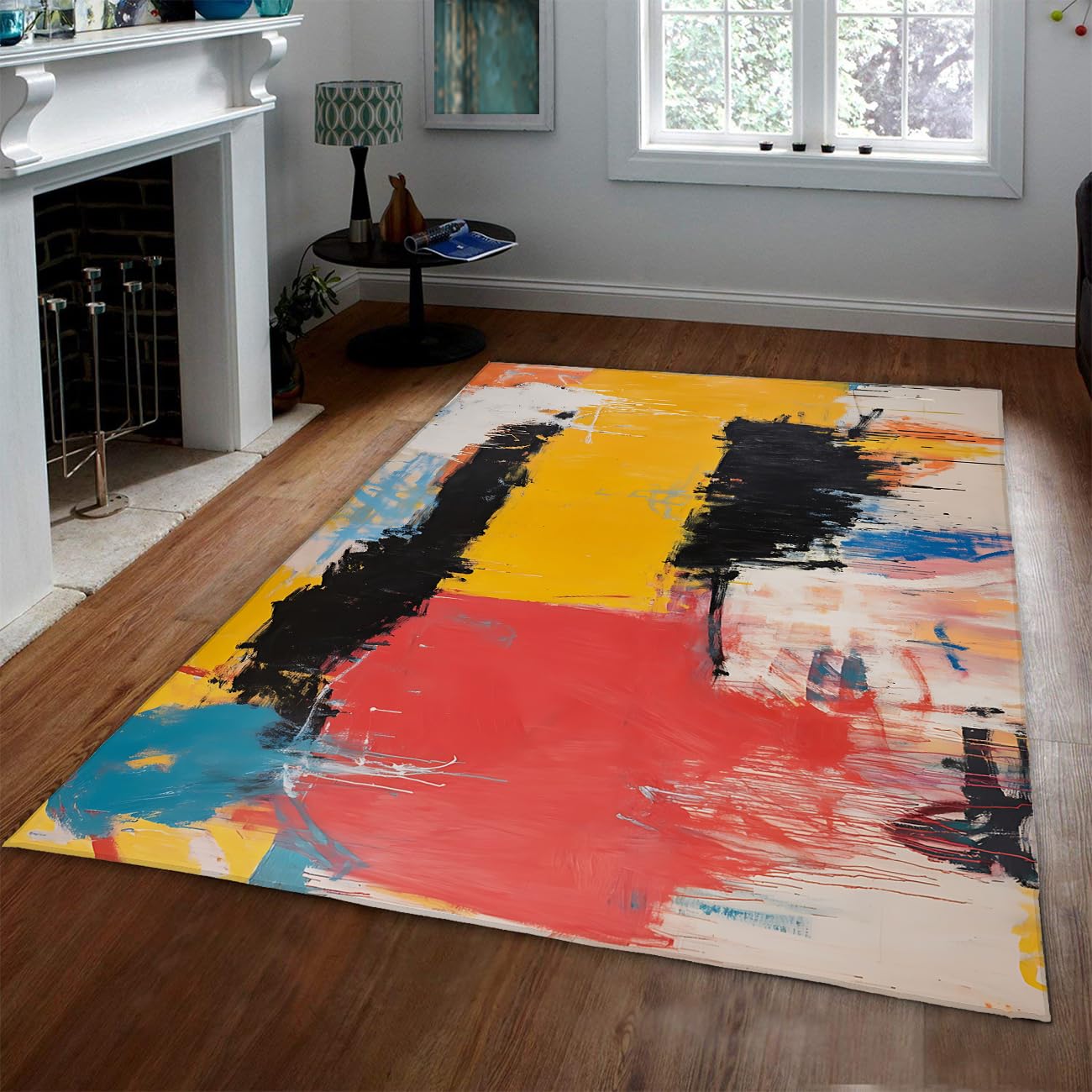 Ekspresjonizm dywan 60 x 120 cm do salonu, jedyny w swoim rodzaju, estetyczny, antypoślizgowy spód, nadaje się do prania, kolorowy, pociągnięcie pędzla, duży dywanik miękki do jadalni z