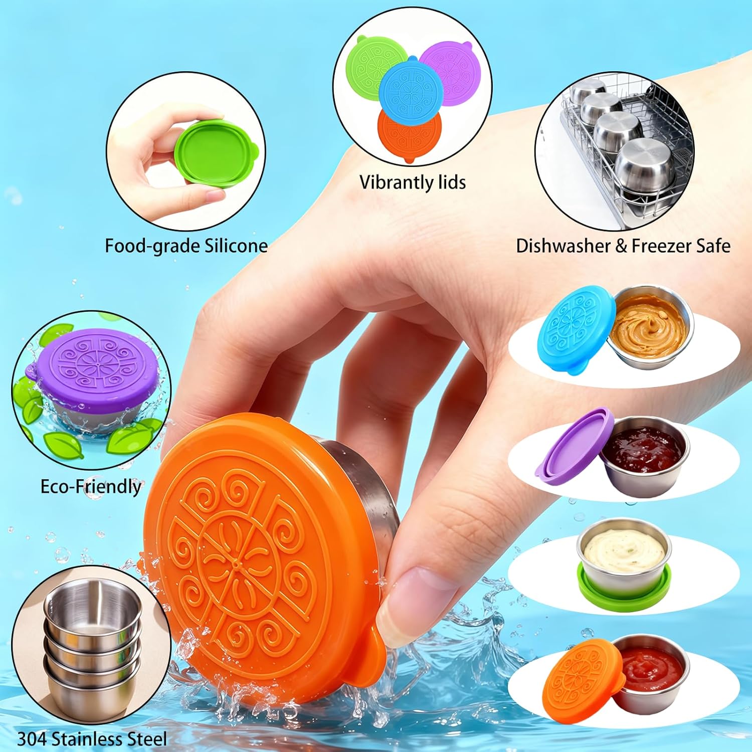 4PCS Reusable Sandwich Containers with Lids, Toast-Shaped Plastic Lunch Box,4PCS Small Reusable Stainless Steel Sauce Containers for Office, Camping, Outdoor Activities - Image 4