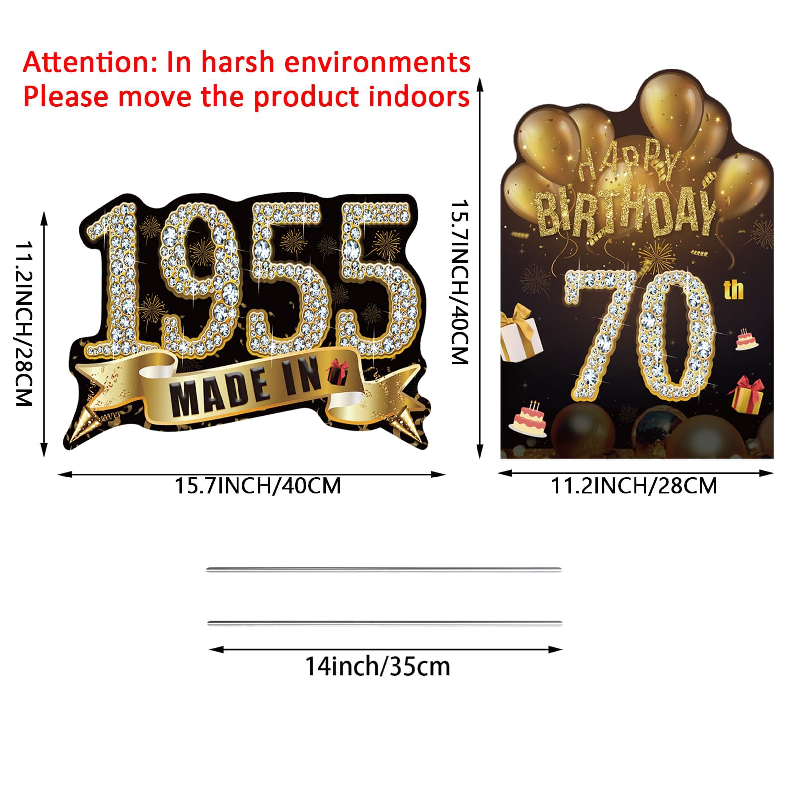 70. Geburtstag Schilder Set - Schwarz-Gold Dekoration Für Rasen-Party