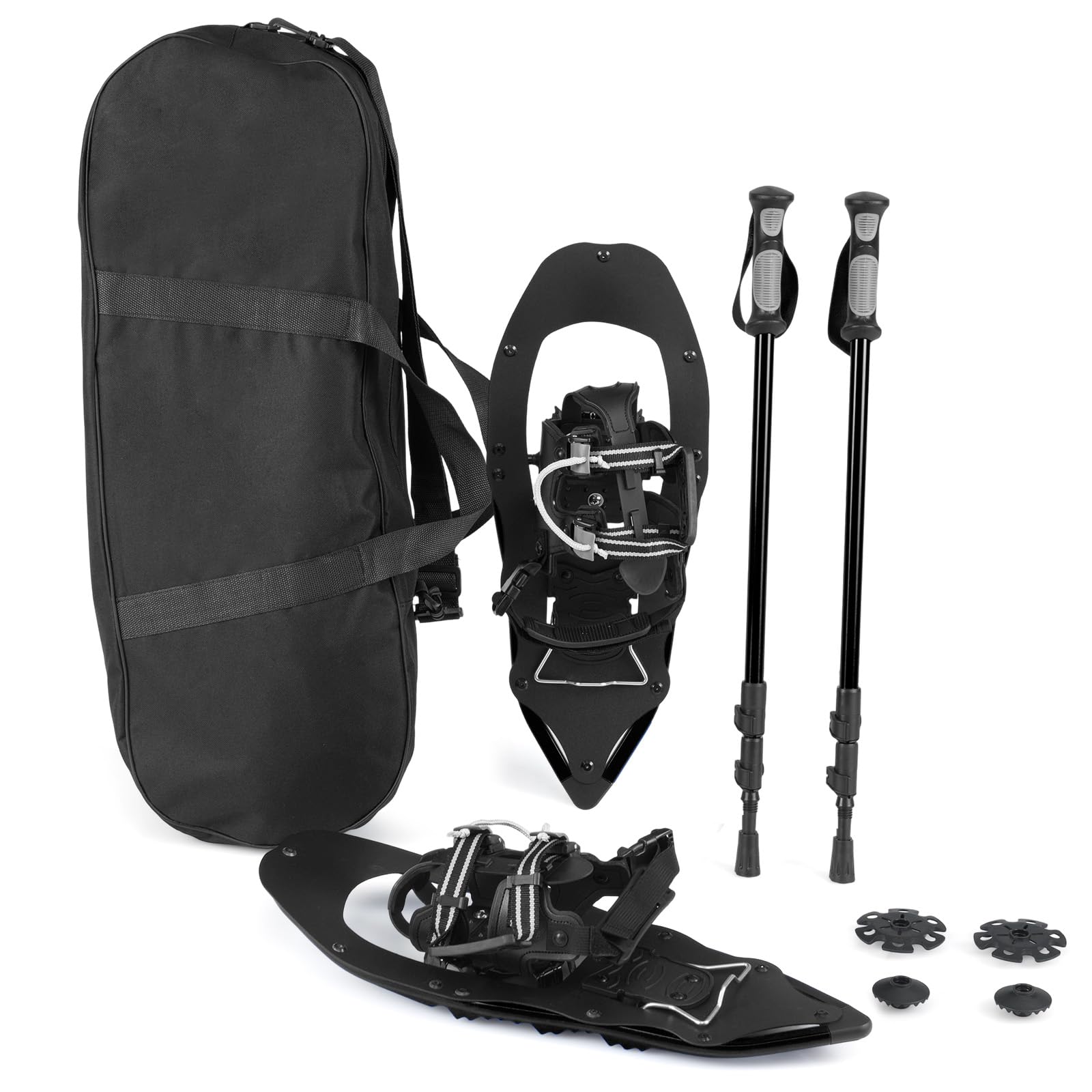 GYMAX Ensemble Raquettes avec Bâtons de Trekking Réglables, Raquettes Tout-Terrain en Aluminium avec Sac de Transport, Paniers à Neige/Boues, pour Hommes, Femmes, Adolescent
