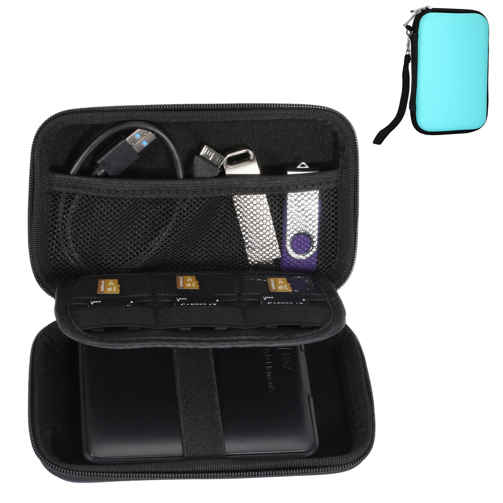 GARRULAX Gadget Case Waterproof Double Layers All-in-One Designed for External Hard Drive,USB Flash Drives,SD Card,Power Banks with Hand Strap (Blue)