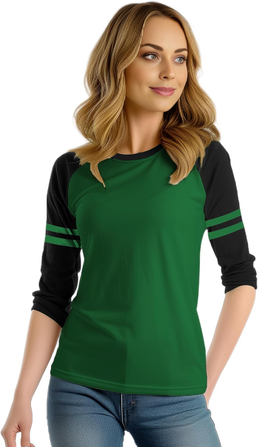 Decrum 3/4 Length Sleeve Womens Tops - Striped Raglan Sleeve Casual Baseball Shirt Women - Image 3