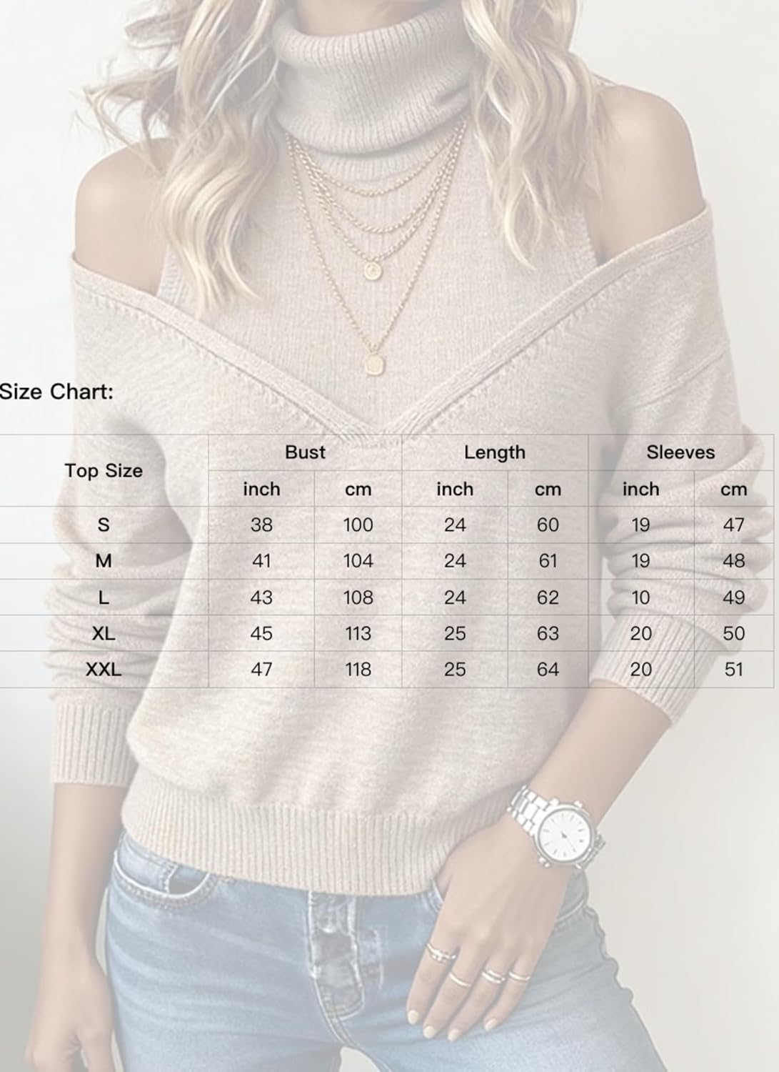 Women's Turtleneck Cold Shoulder Sweater Beige Knit Off Shoulder Pullover for 2025 Fall Winter Fashion Tops