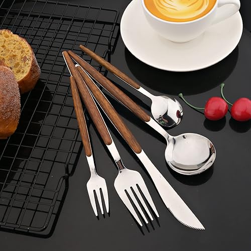 Miniatura 6 de JASHII Juego de 10 tenedores de madera de acero inoxidable moderno, tenedores de mesa duraderos de 8.3 pulgadas, juego de 10, pulido espejo, apto