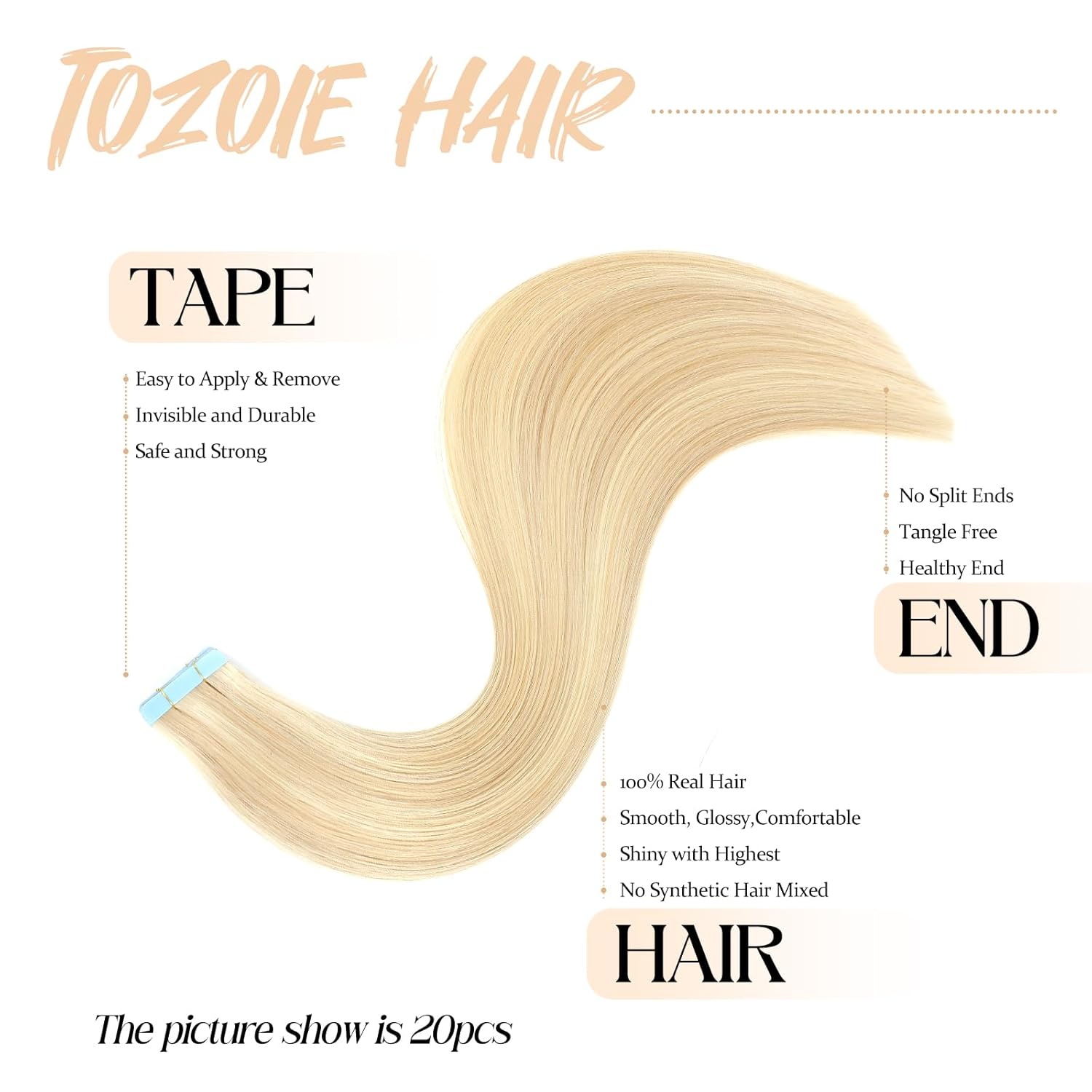 Tape in Hair Extensions Human Hair, Chotolate Brown 20pcs 16 Inch Hair Extensions Real Human Hair Straight Invisible for Women (18p613, 16 Inch)