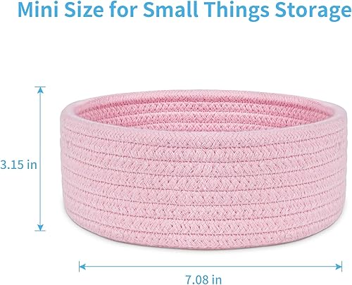 Miniatura 2 de ABenkle Paquete de 2 cestas pequeñas, cesta tejida de cuerda de algodón, lindas cestas de almacenamiento pequeñas, cesta bohemia decorativa para