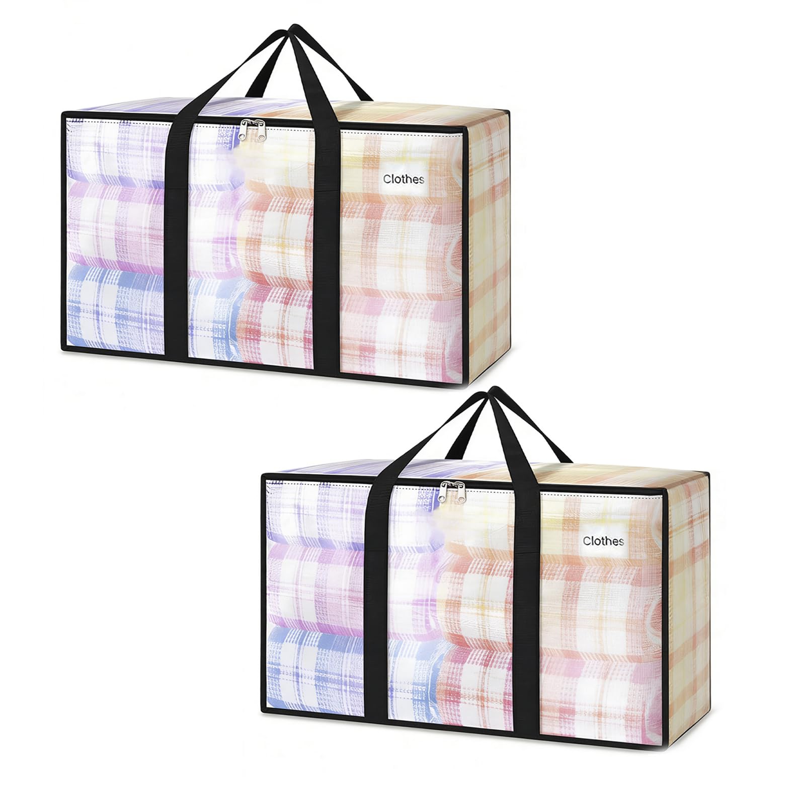 2 Pack Moving Bags 90L, Clear Waterproof Clothes Storage Bags, Heavy Duty Moving Totes with Zips, Durable Large Packing Bags for Moving Storage Clothes