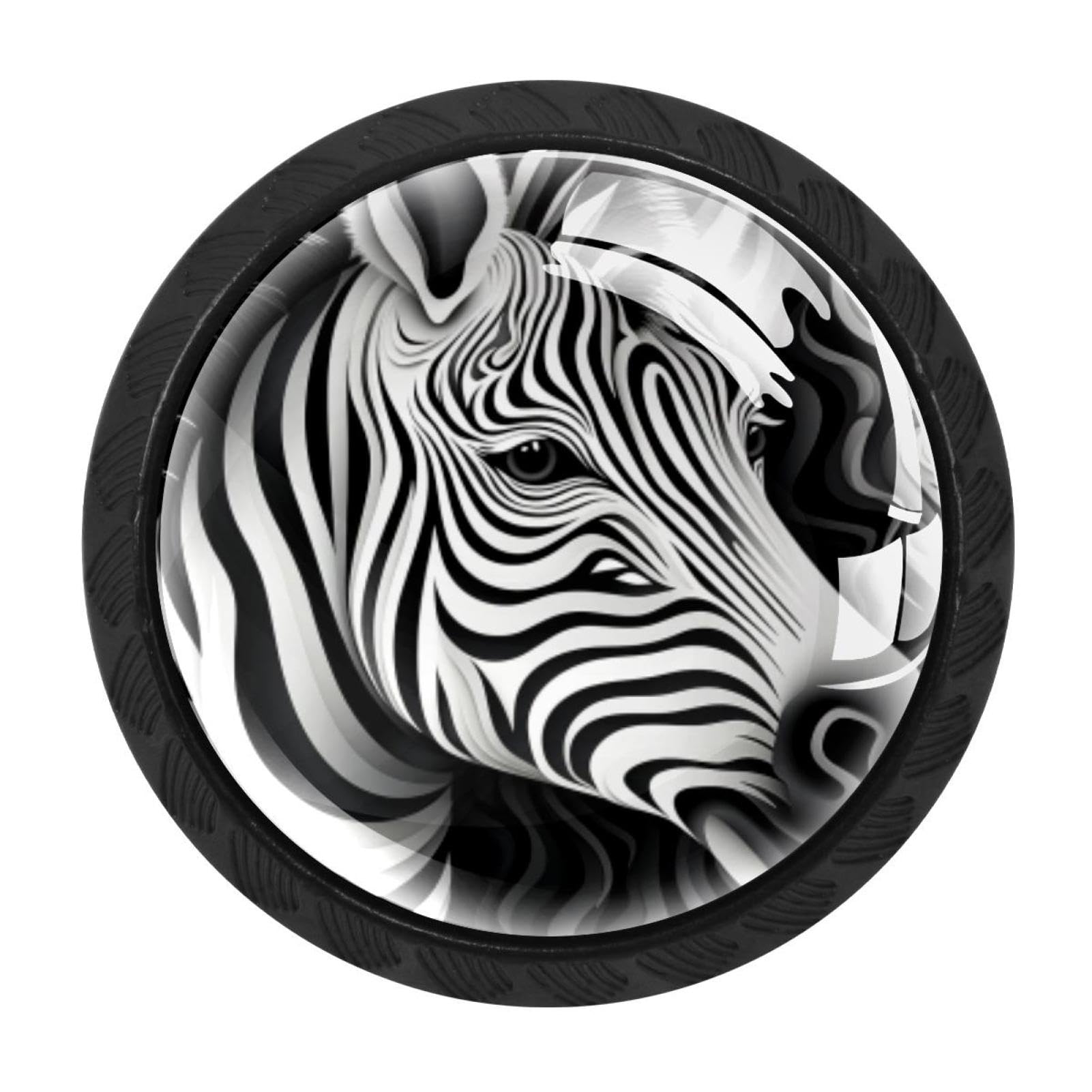 CHENZZZZ 4 Pack Round Cabinet Knobs for Kitchen Bathroom Closet Dresser Cabinets, Zebra