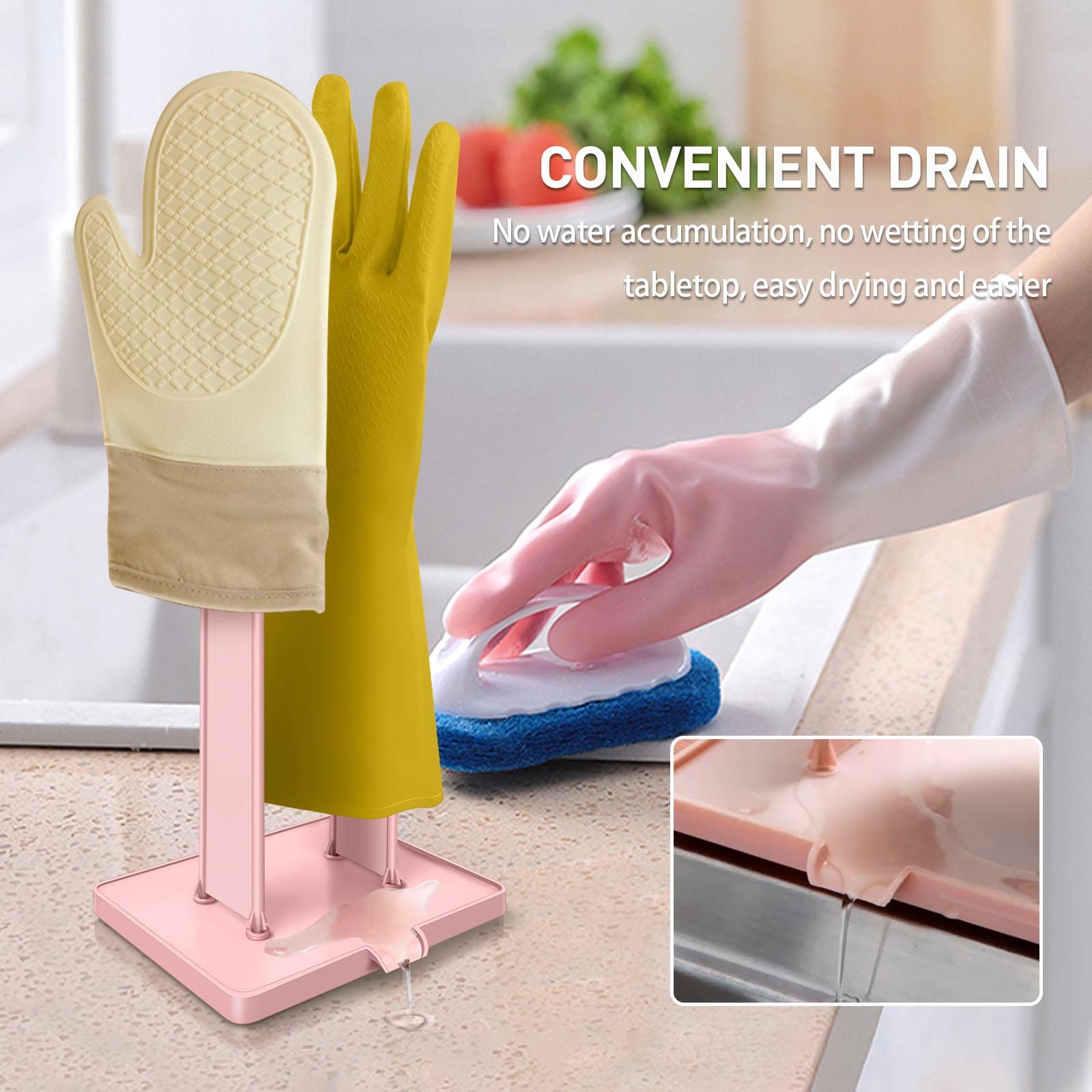 Soporte para guantes de cocina de 2 piezas, secador de guantes, soporte para guantes de lavavajillas, estante de goma para manoplas de plástico, guantero reutilizable, perfecto para la cocina. 5