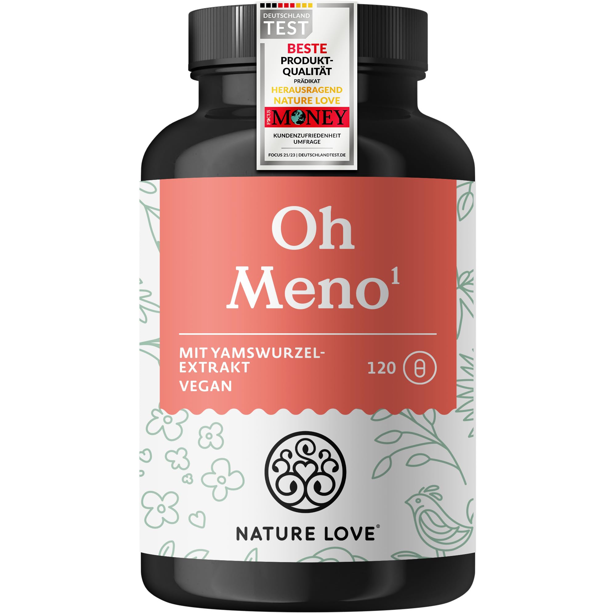NATURE LOVE® Oh Meno für die Wechseljahre – 120 Kapseln – mit 526mg Yamswurzelextrakt, Leinsamenextrakt und Vitamin B5 und B6 – vegan, hochdosiert