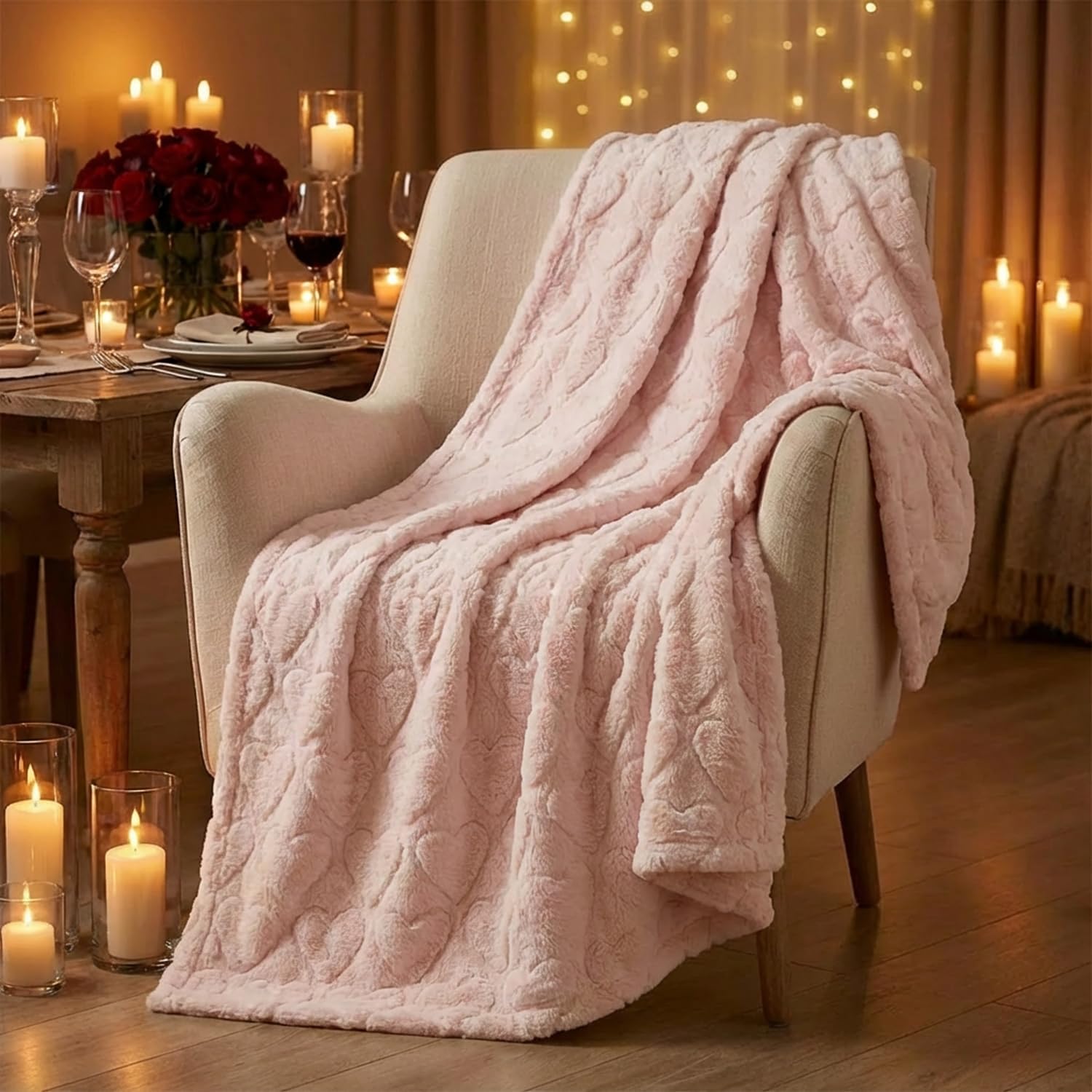 Horaldaily Valentine Blanket Throw, Pink Love Heart Soft Fuzzy Plush Faux Fur Cozy Blankets for Couch Sofa Bed Lounging, Ideal Gifts for Kids Adults Wife Self, 50x60 - Image 3