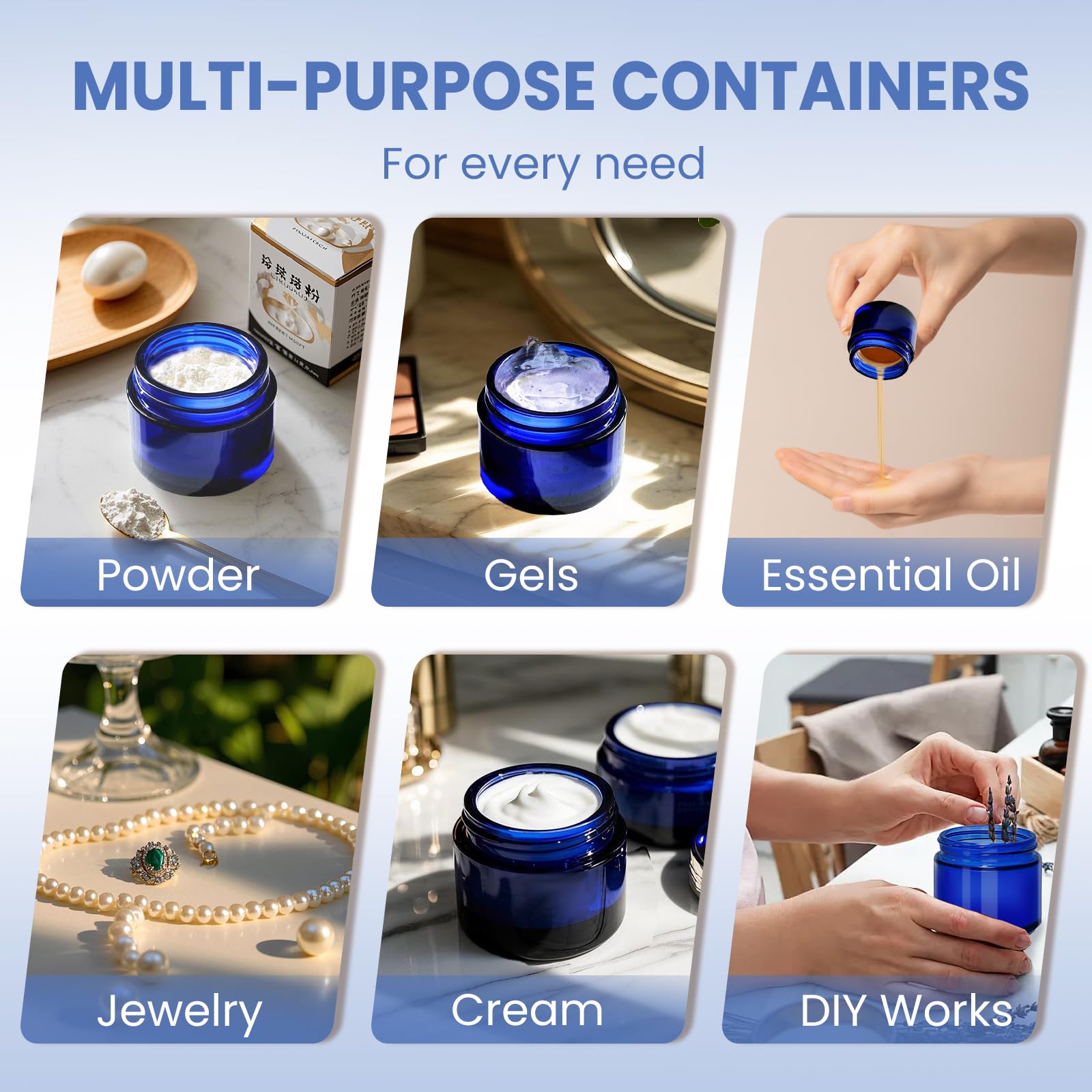 UPBUD Glass Cosmetic Jars with Lids, Wide-Mouth Reusable Containers
