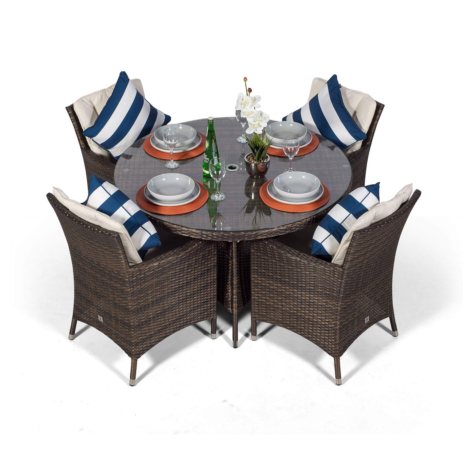 Buy Savannah Rattan Dining Set Luxury Round 4 Seater Brown Rattan