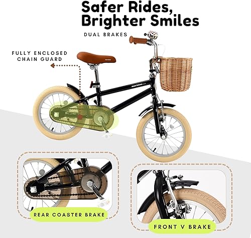 Miniatura 3 de montresor Bicicleta para niños de 3 a 5 años con ruedas de entrenamiento extraíbles, campana, soporte, canasta, 16 pulgadas, regalo de cumpleaños