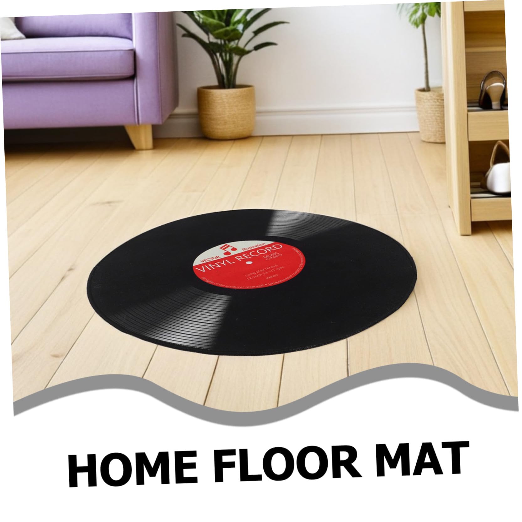Angoily Schallplatten-Teppich: 60 cm breiter, Rutschfester und fleckenabweisender Teppich – Ästhetischer Schallplatten- für Wohnzimmer, Schlafzimmer und Küche – Pflegeleichte, Trendige runde