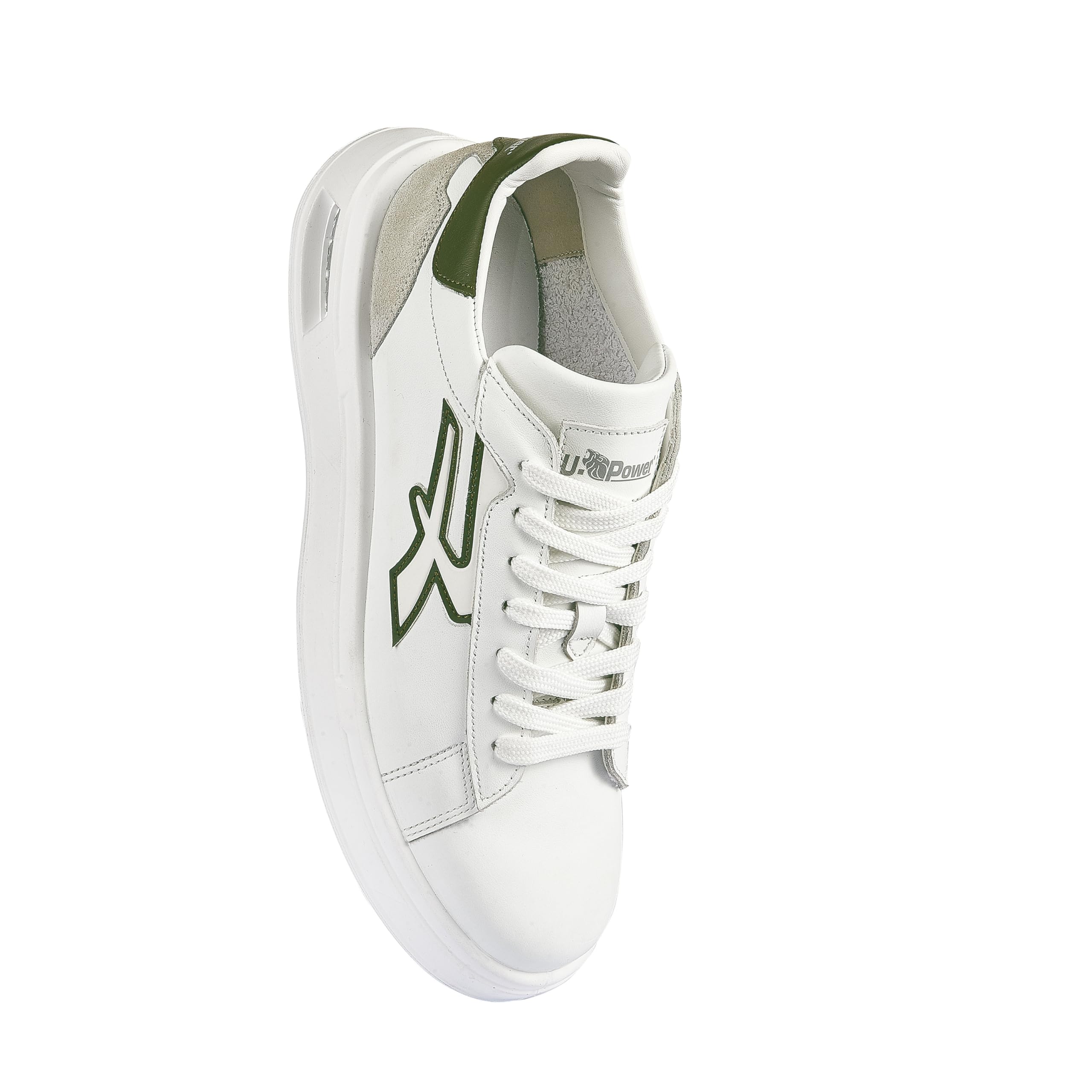 U-Power Urban Lifestyle Snake, Scarpe Sportive e Casual Bianche, Verdi e Beige in Morbida Pelle. Sneakers Basse con Suola Antiscivolo con Inserto Infinergy, Ideali per l'uso Quotidiano.