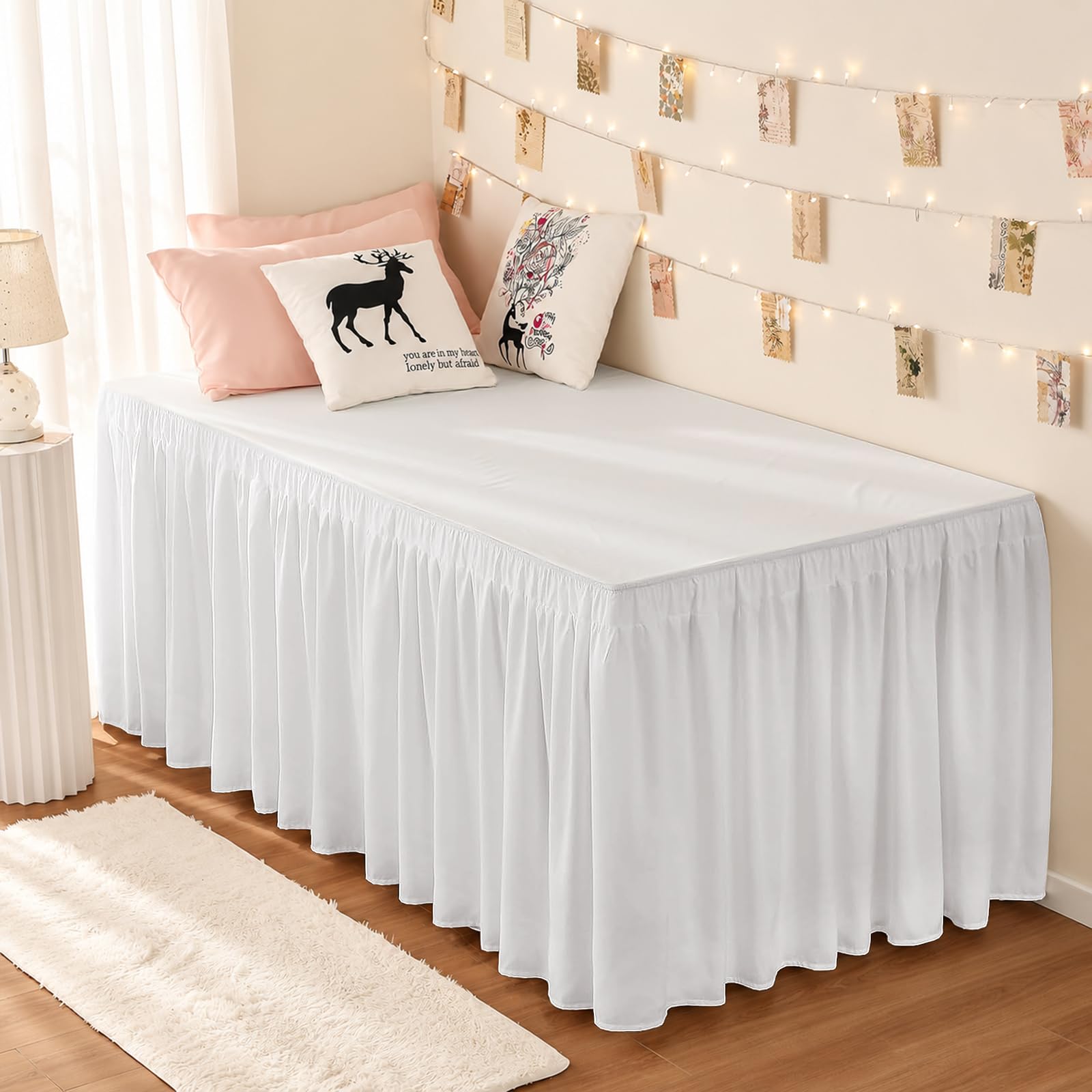 Dorm Bed Skirt Twin XL 36" Drop, College Dorm Essentials, Warm White