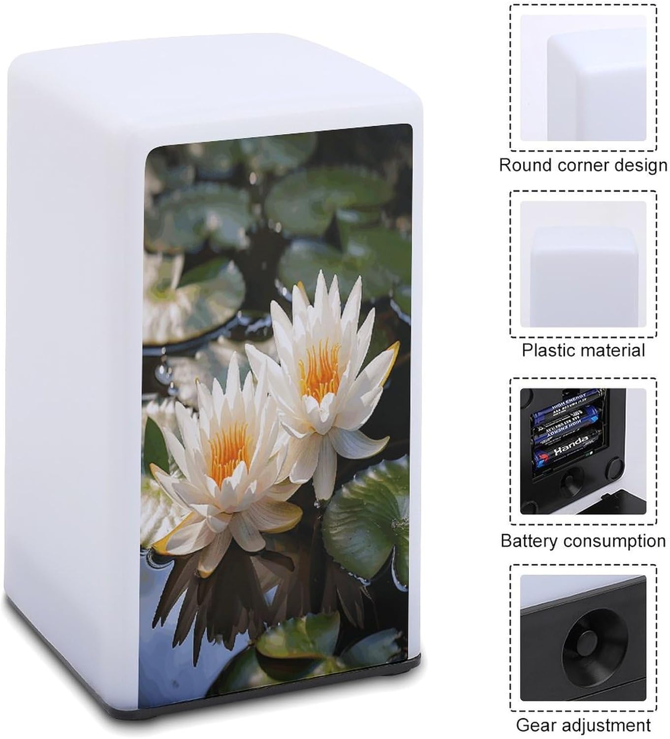 Cordless Night Light Battery Powered Dimmable Lamp for Reading Two Water Lilies Small Desk Lamp for Bedroom Living Room Office