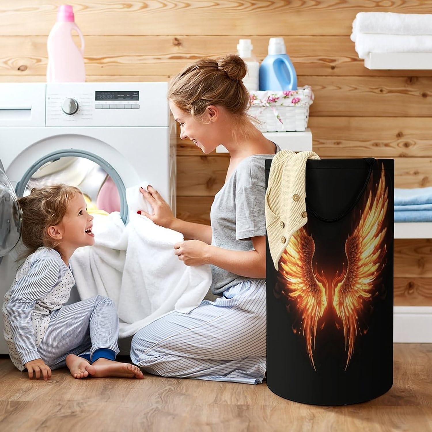 Fire Angle Wings Laundry Hamper Portable Lightweight Clothes Hampers Fashion Dirty Laundry Storage Basket Large Capacity Foldable Clothes Baskets for Bathroom Bedroom