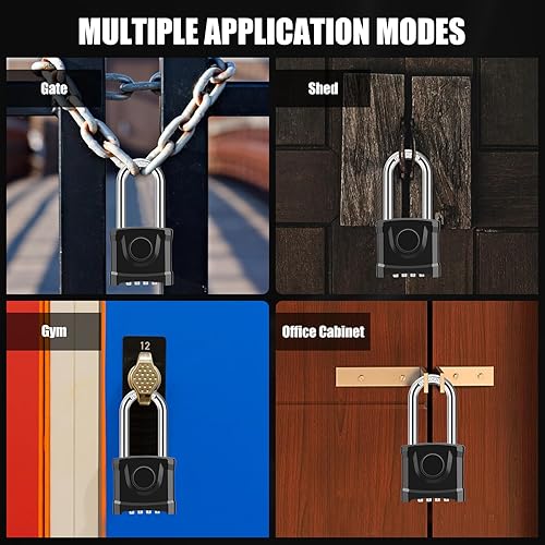 Miniatura 7 de Diyife - Candado de grillete largo para exteriores, desbloqueo con una tecla, combinación de 4 dígitos con grillete antipúas de 0.315 in, diseño