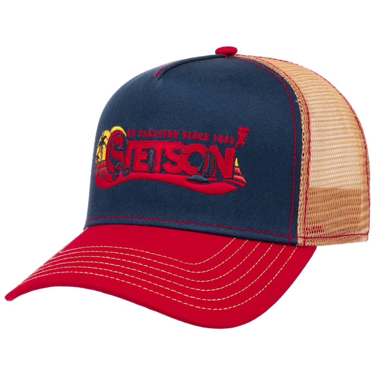 Stetson Men's Navy On Vacation Trucker Cap - Mesh Baseball With Peak, Snapback, Peak Winter Autumn Spring Summer Summer-Winter - One Size