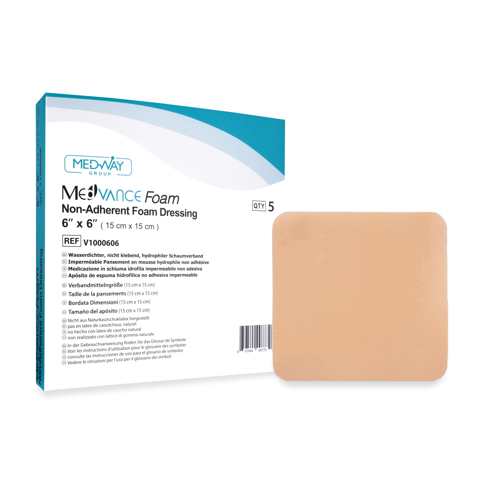 MedvanceTM Foam – Waterproof Non-Adhesive Hydrophilic Foam Dressing 15 cm x 15 cm Box of 5 dressings