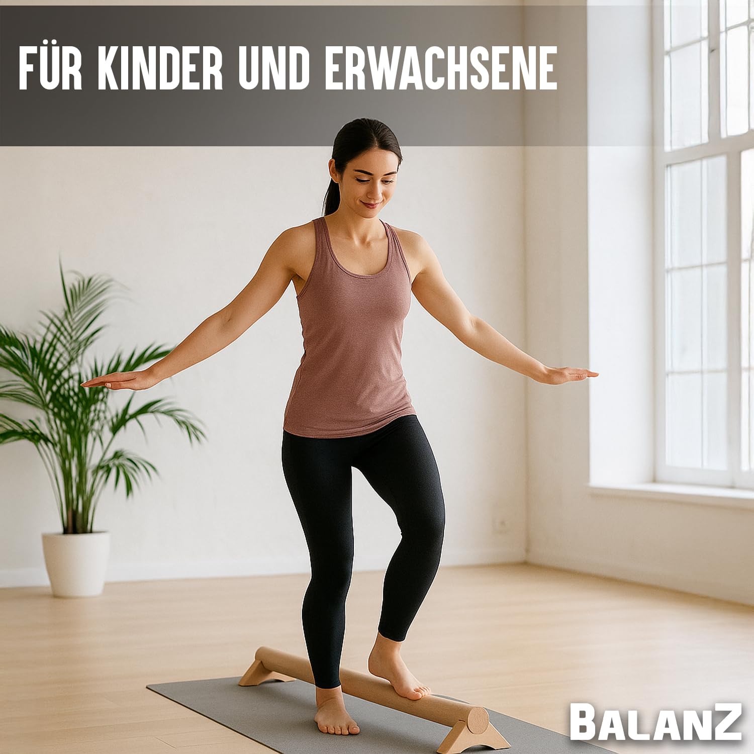 Original Cup Balanz Gymnastikbalken aus Holz Buche 100×10×8 cm | Kinder & Erwachsene | Gleichgewichts-Balken für Motorik & Reha | Heimtraining, Muskelaufbau, Physio | Aerobik
