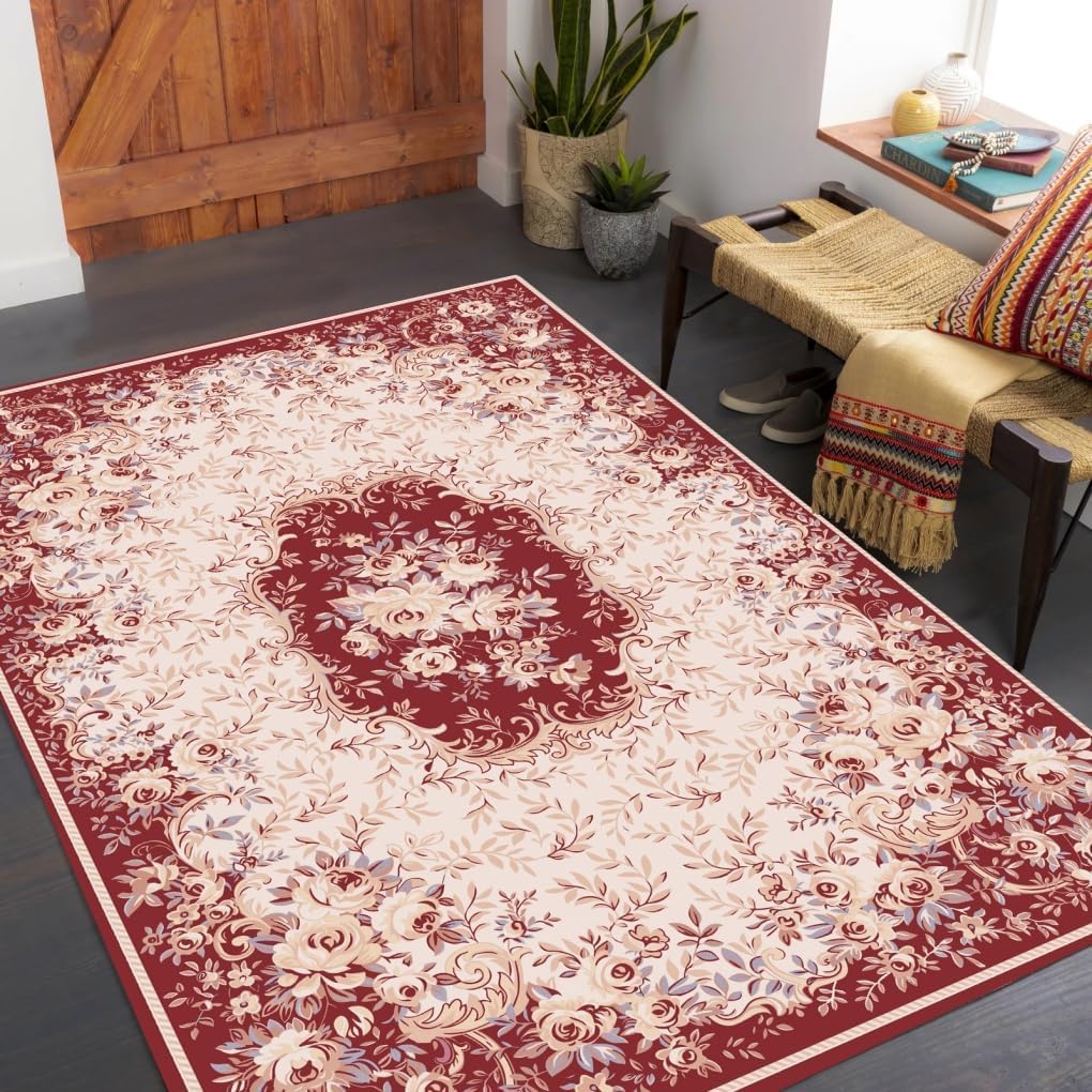 Amazon.com: Beige Red French Court Traditional Floral Area Rug 2x6