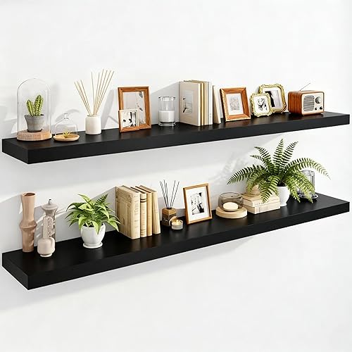 Miniatura 16 de IAE Estantes flotantes de pared de nogal de 16 pulgadas, estantes de baño montados en la pared, estante invisible, estantes flotantes de cocina,