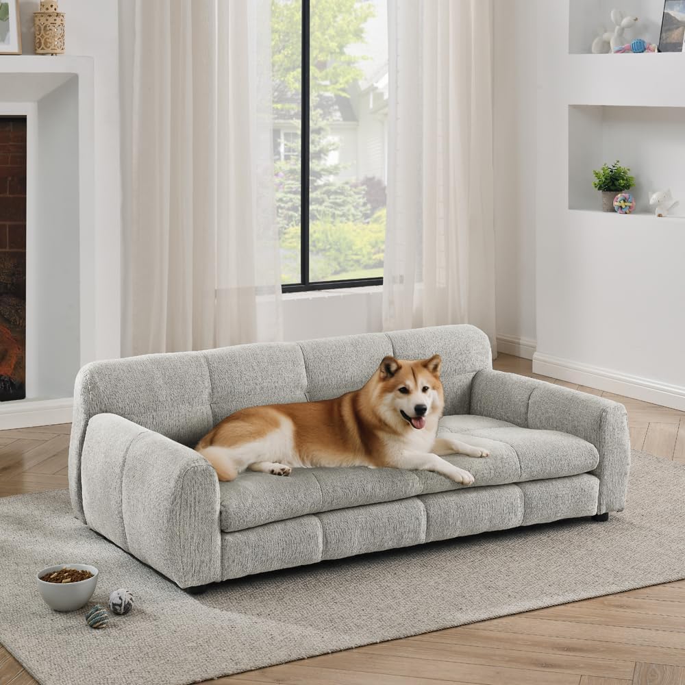 Dog Sofa Couch for Medium and Large Dogs, 51" Sofa for Dogs with Backrest and Armrest, Durable Pet Sofa with Soft Foam Cushion, Elevated Dog Couch Bed with Legs, Beige