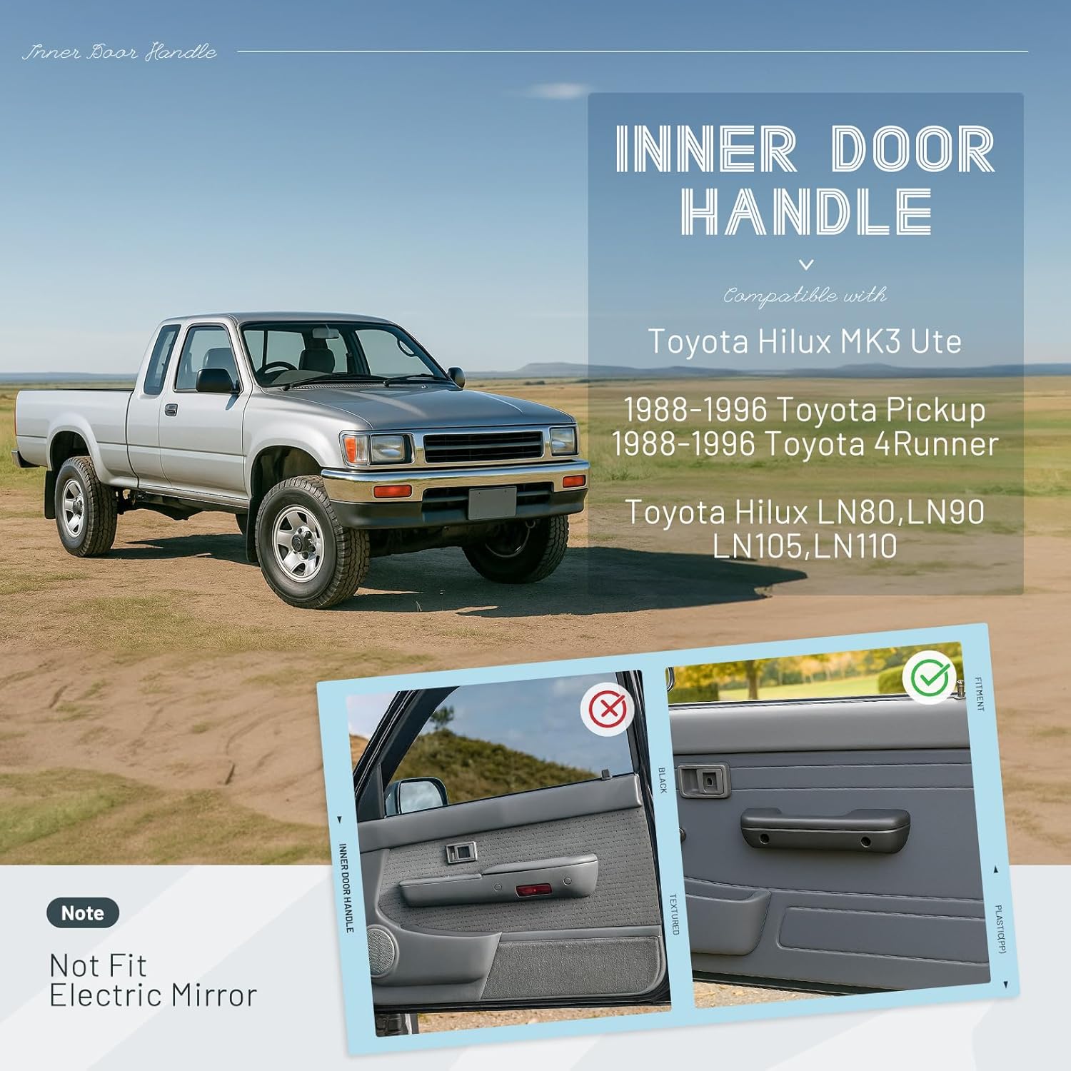 Interior Trim Door Armrest Grab Handle Compatible with 1988-1996 Toyota 4Runner Pickup Hilux MK3 Ute, LN80, LN90, LN105, LN110 Replacement