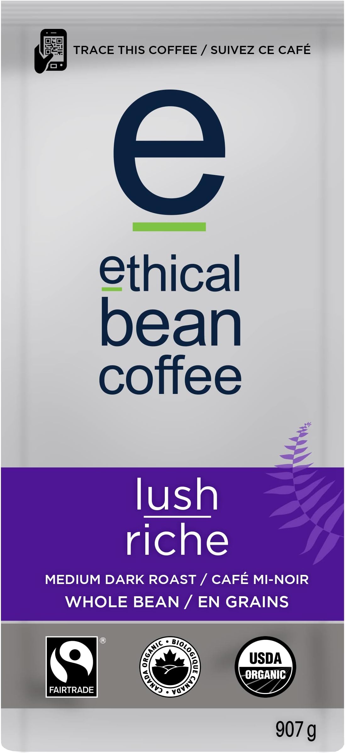 Lush Ethical Bean Coffee: Medium Dark Roast Whole Bean Coffee - USDA Certified Organic Coffee, Fair Trade Certified - 2 lb Bag (908 g)