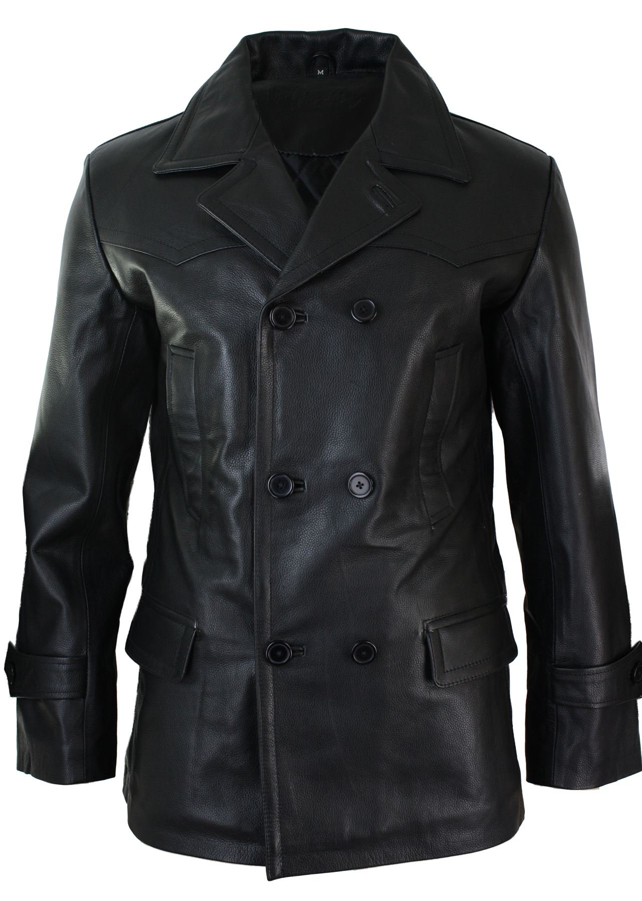 Infinity Leather Men's Black 3/4 Double Breasted Real Leather Dr Who Kreigsmarine Uboat Jacket