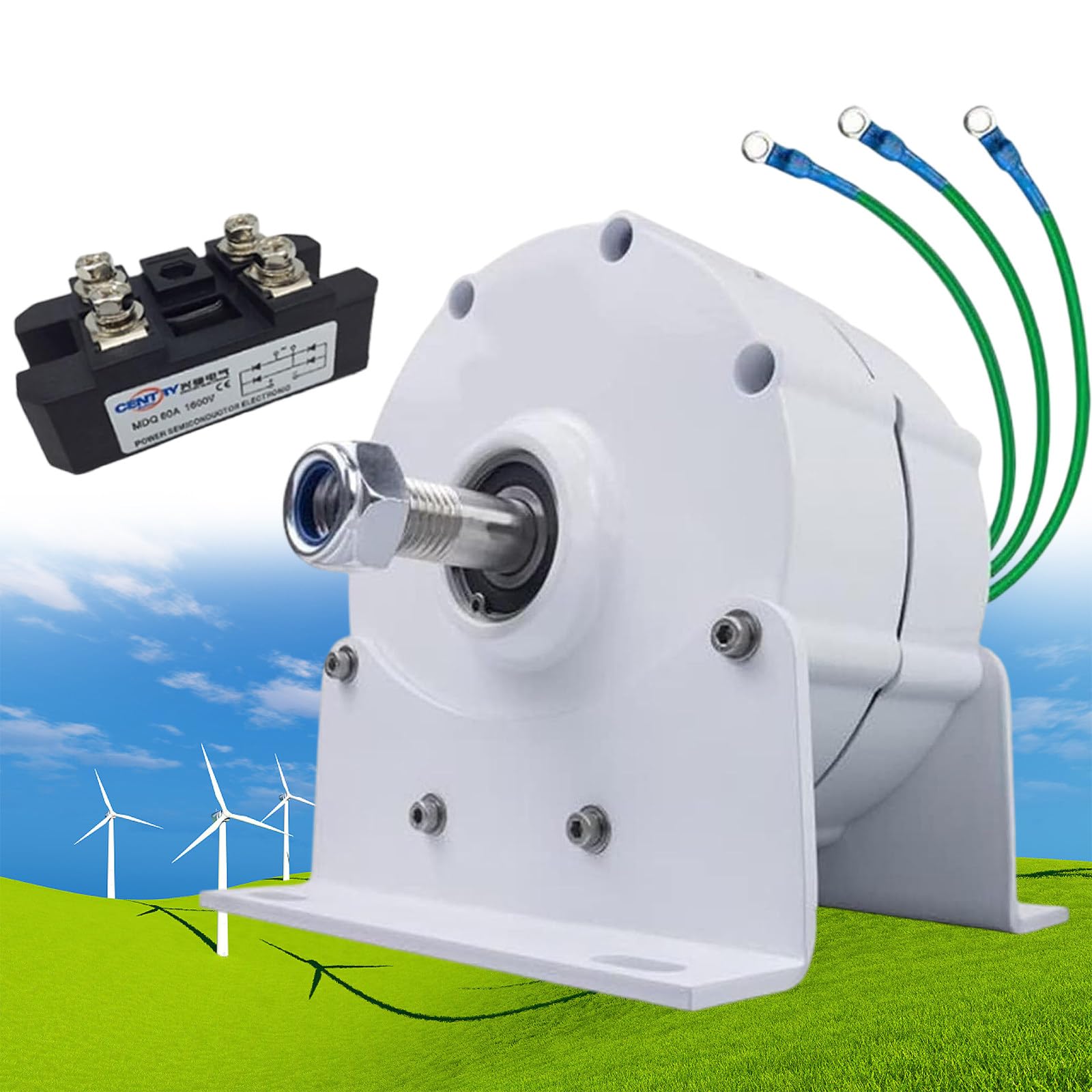 Generator turbiny wiatrowej 12000 W, generator prądu zmiennego z magnesem trwałym, trójfazowy 12 V/24 V/48 V, bez przekładni, niska prędkość 750 obr./min, stop aluminium, klasa izolacji H, energia