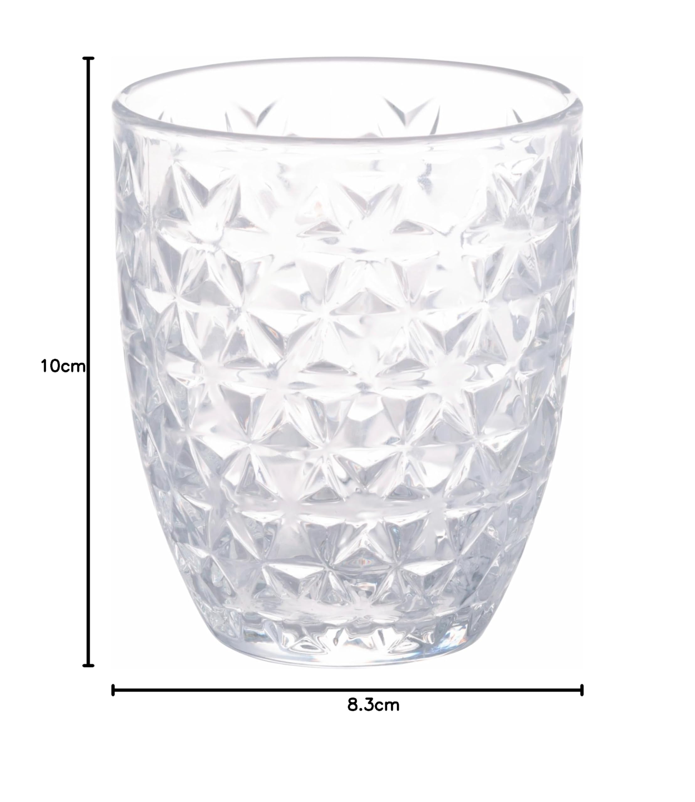 Set 6 bicchieri acqua 320 ml, in vetro trasparente decorato a rilievo, Geometrie Light