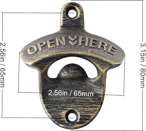 Miniatura 6 de HAIICEN Abridor de botellas de cerveza de bronce antiguo montado en la pared con tapa atrapa aberturas de drenaje al aire libre (paquete de 2)