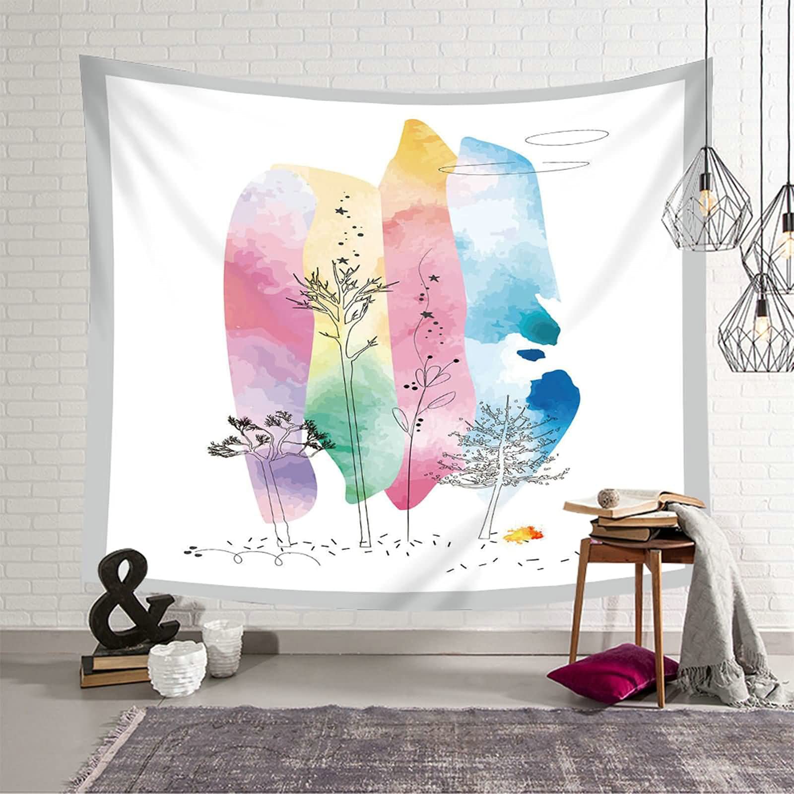 Tapiz de pared con árboles de colores en poliéster multicolor y medidas de 150 x 130 cm