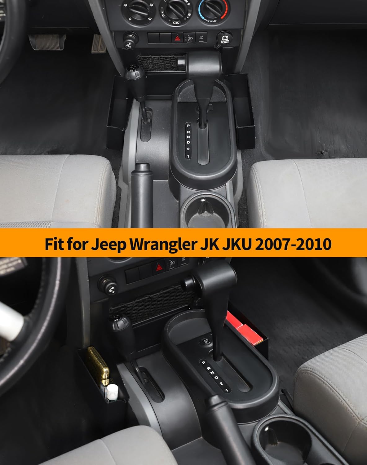 Hoolcar Metal Gear Shift Center Console Organizer Storage Box for 2007-2010 Jeep Wrangler JK Storage Box Tray, Black