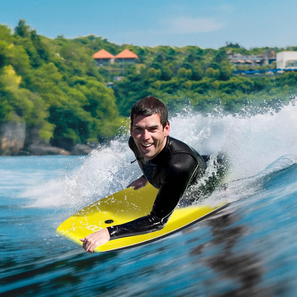 Bodyboard de 83.8 cm/94.0 cm/106.7 cm IXPE Premium con correa de muñeca en espiral, núcleo de EPS súper ligero y parte inferior lisa de HDPE, perfecto para niños y adultos (amarillo, 42