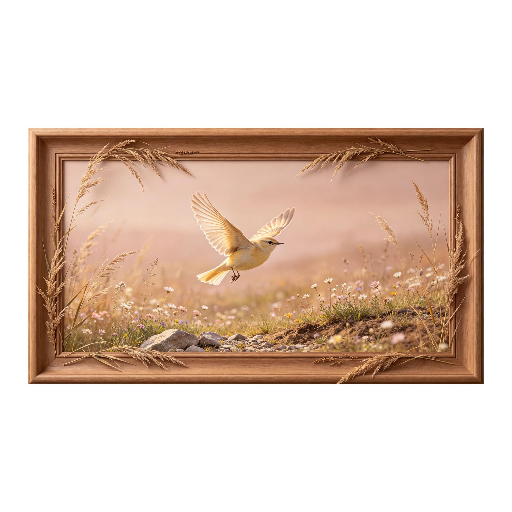 Murasolite 3D 3D Framed Wall Art 50cm×90cm Flying Bird Pastoral Meadow Landscape Oil Painting SelfAdhesive Fabric Mural Wall Decor, Peel and Stick No Damage to Wall for Bedroom Living Room