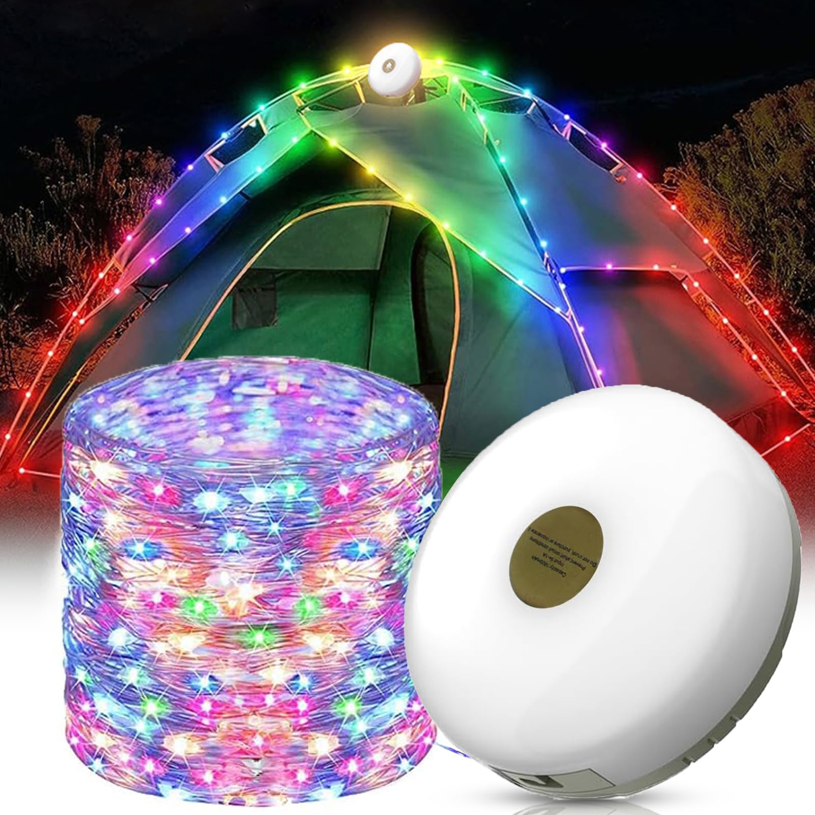 Outdoor Waterproof Portable Stowable String Light - Portable Camping Light String - 2 in 1 Rechargeable Camping String Lights - Retractable Tent Fairy Lights - for Camping Hiking Tent (Color, 8m)