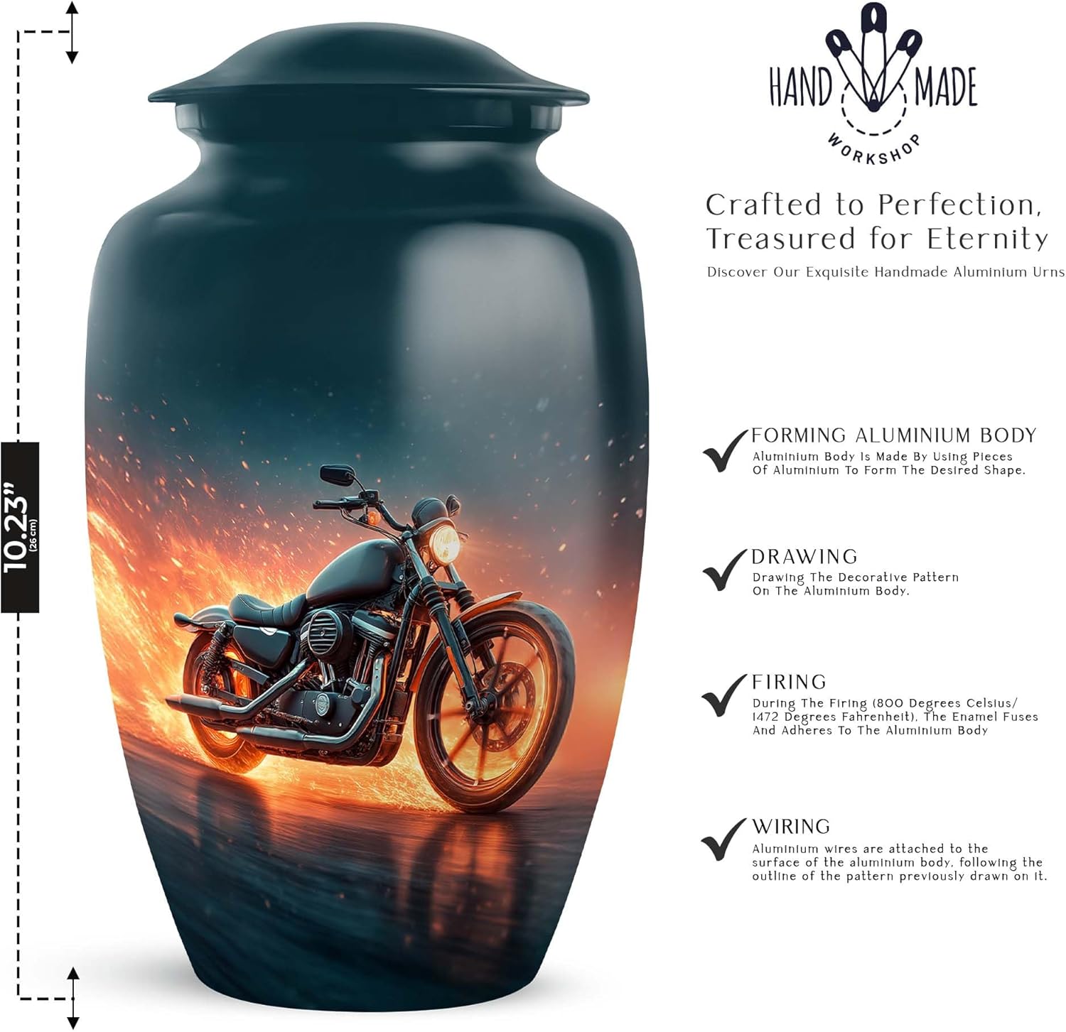 Motorcycle Funeral Urn for Ashes for Women and Men 10 Inch, 4 Keepsake Set - Cremation Urns for Human Ashes - Green Memorial Ash Urn for Human Remains - Large Burial Urns for Mom