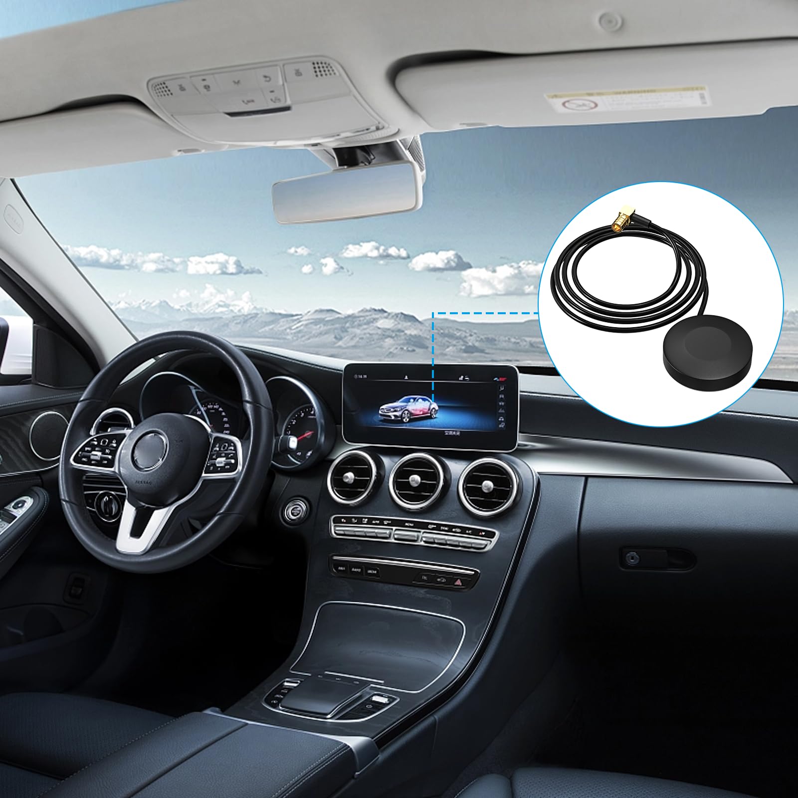 Active DAB Disc Antenna, Adhesive Antenna for DAB Receiving, for All Devices with SMB Connectors, for Pioneer, Kenwood, JVC, Alpine Radios