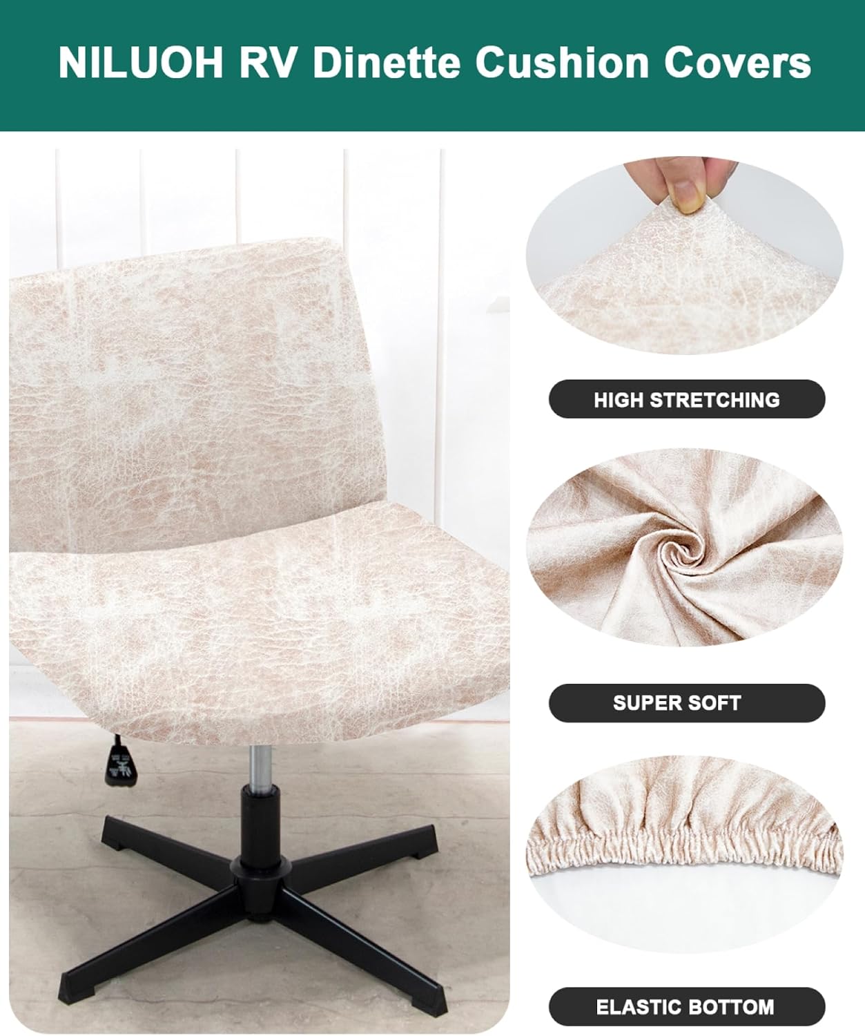 NILUOH Leather Like Criss Cross Chair Cover, Stretch Mid Back Wide Armless Accent Chair Slipcover, Exquisite Vanity Chair Cover for Dorm Home Desk Office Chair