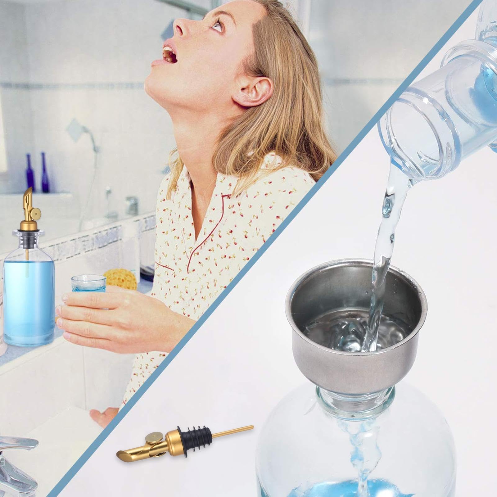 Mundspülspender aus Glas – 350 ml Mundspül-Spender-Flaschen-Set, Aufsatz-Badezimmer-Mundspülspender-Set, nachfüllbarer Glas-Mundspülbehälter für Zuhause