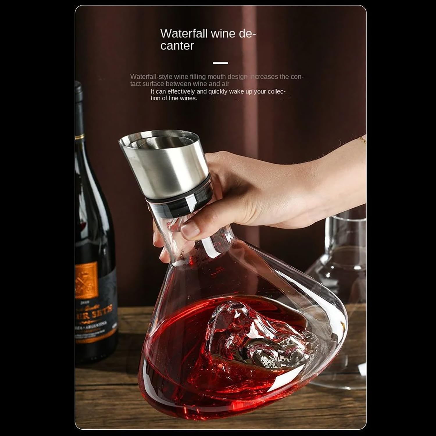 Carafe à Vin Rouge Waterfall en Cristal - Décanter 1.5L avec Aérateur et Filtre Intégrés - Idéal Comme Cadeau
